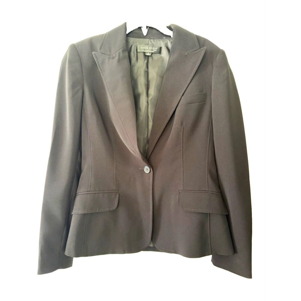 Anne Klein Essentials Black Blazer Size 4 Single-Breasted One-Button Lined